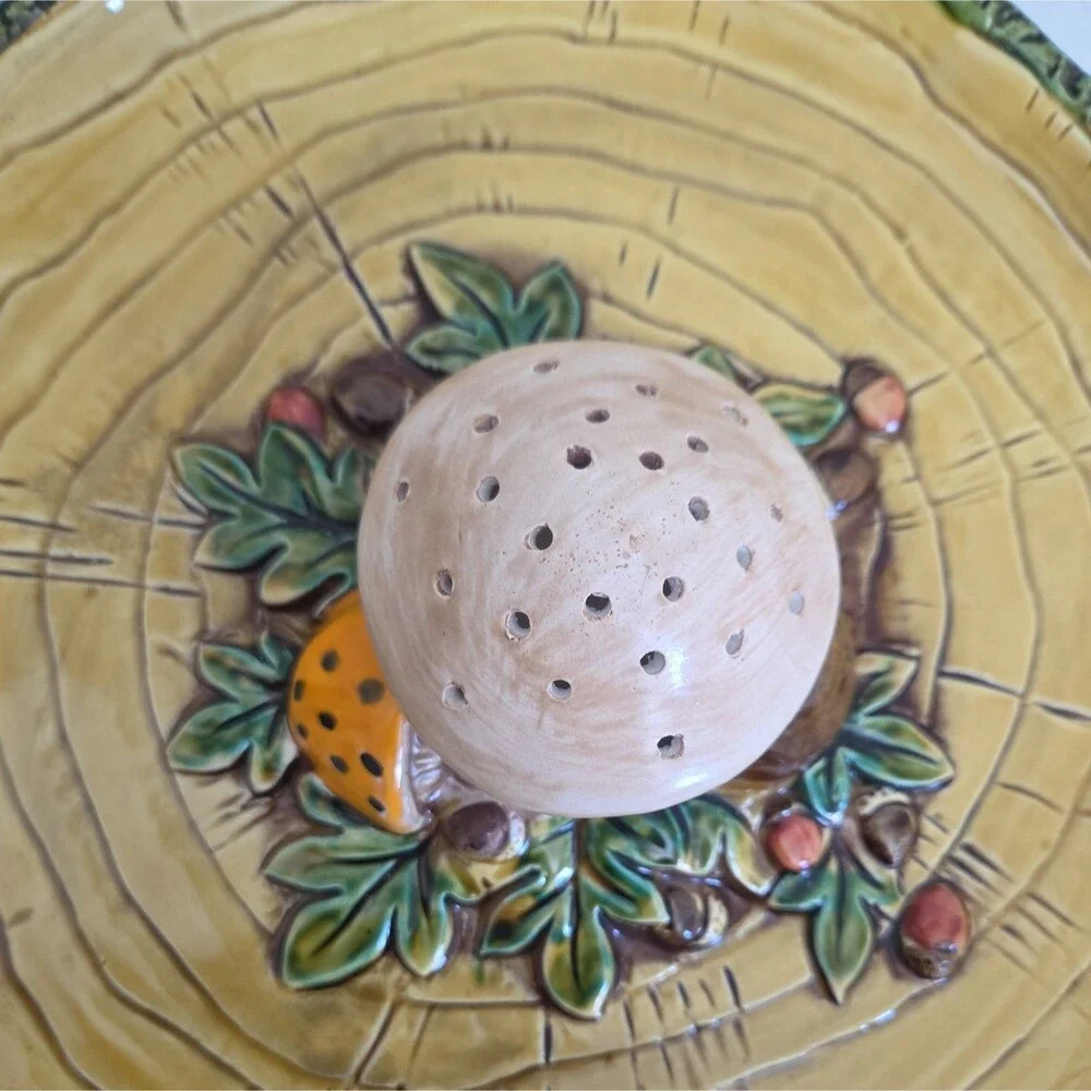 Vintage Lefton Merry Mushroom Ceramic Appetizer Hors d'oeuvre Plate Cottagecore - Picture 5 of 13